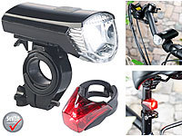 PEARL Fahrrad-Akku-Front & -Rücklicht mit Halterungen, USB-Ladung, IPX4