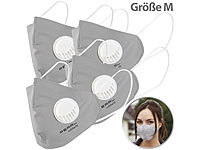 PEARL 4er-Set Mund-Nasen-Stoffmasken mit Ventil, waschbar, Größe M