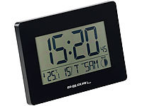 PEARL Funk-Wanduhr mit Jumbo-Uhrzeit, Temperatur & Datums-Anzeige, schwarz