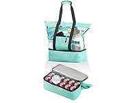 PEARL Leichte 2in1-Strand-Netztasche mit Kühlfach und Seitenfach, hellblau