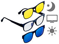 PEARL 3in1-Bildschirm-Brille mit magnetischem Sonnen und Nachtsicht-Aufsatz