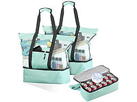 PEARL 2er-Set 2in1-Strand-Netztaschen mit Kühlfach und Seitenfach, hellblau