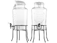 PEARL 2er-Set Retro-Getränkespender aus Glas mit Ständer, Zapfhahn, 6, Liter
