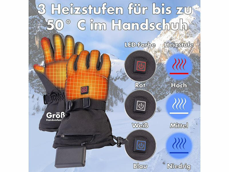 ; Akku-beheizbare Handschuhe mit kapazitiven Fingerkuppen Akku-beheizbare Handschuhe mit kapazitiven Fingerkuppen Akku-beheizbare Handschuhe mit kapazitiven Fingerkuppen 